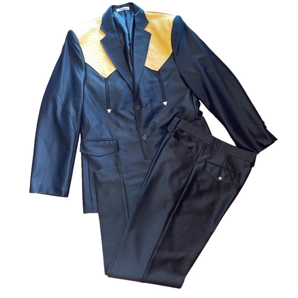 DOMINI International western suit coat and pants Black Faux Leather 40 jacket